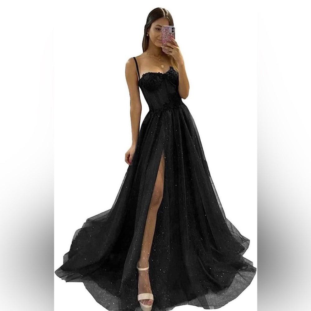 Black A-line,Floor Length Sweetheart neckline corset prom dress(Size 6)